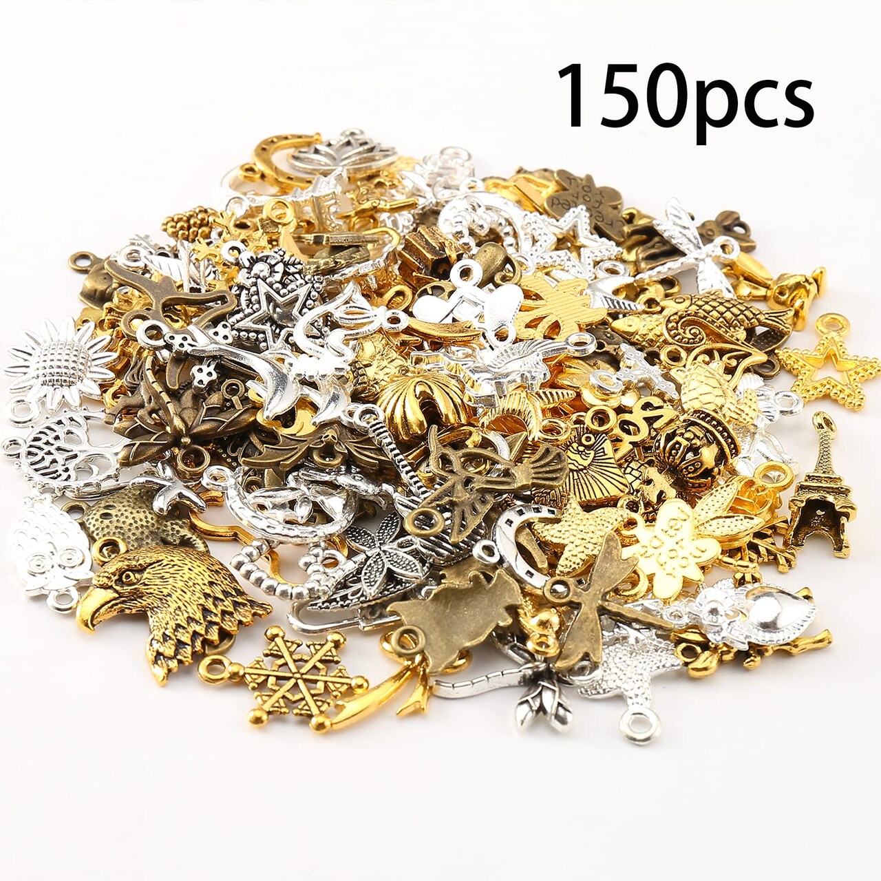 150Pcs Vintage Charms Pendant Mixed Charms Retro Pendant Charms Alloy Ornament Charms Set for Jewelry Craft Mixed Charms Antique Silver Gold(mix eagle)